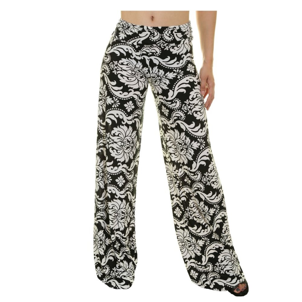 Fold Over Waist Wide Leg Bohemian Palazzo Pants